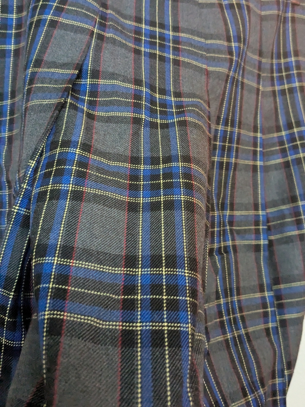Casual Corner Gray Plaid Pleated Skirt with Blue and Yellow Stripes - Picture 2 of 4